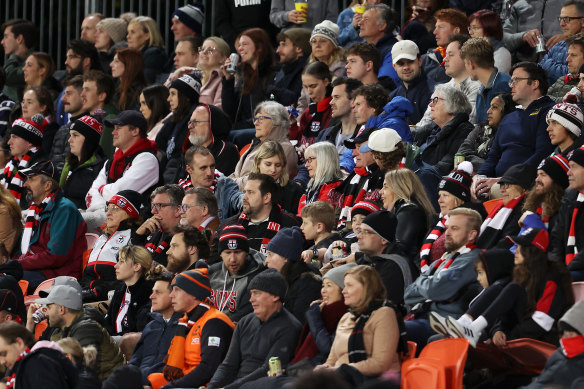 Footy fans gather in Canberra for an AFL game in April last year.