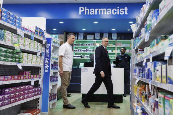 The prime minister during a visit to Capital Chemist in Kingston, in the ACT, earlier today. 