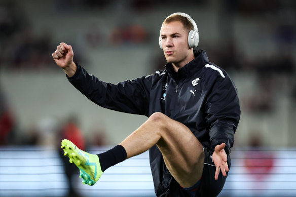 Harry McKay tunes up with goal-kicking practice.