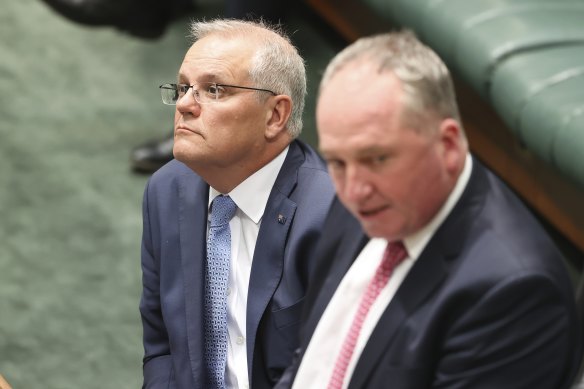 Prime Minister Scott Morrison and Deputy Prime Minister Barnaby Joyce   in the House of Representatives.