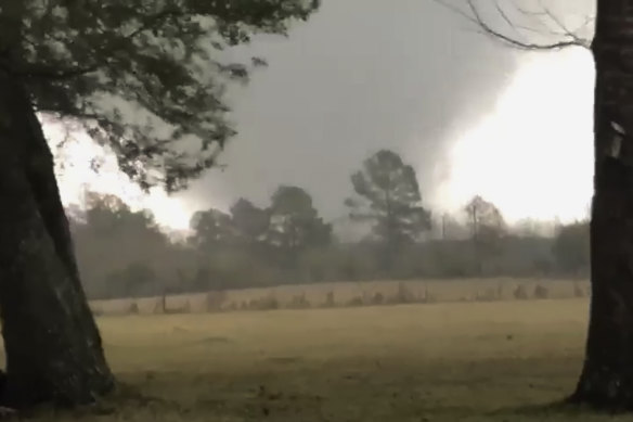 A tornado hits Rosepine in Louisiana on Monday.