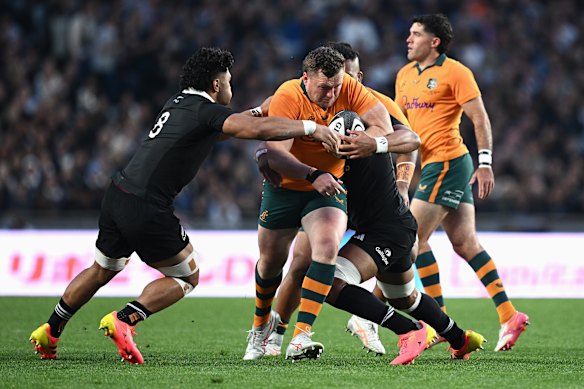 Wallabies prop Angus Bell in action against the All Blacks.