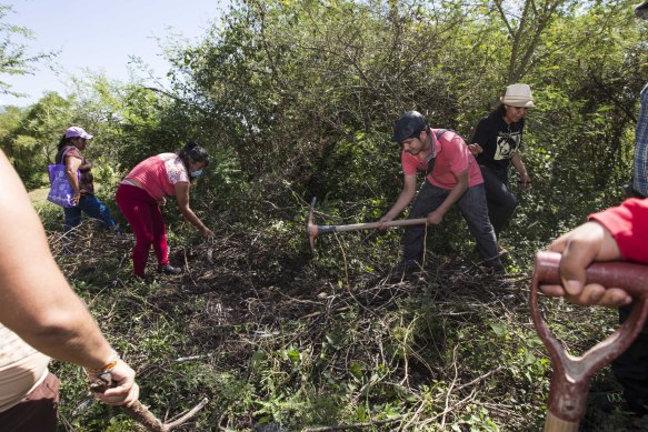 Families of disappeared and several peasant organisations look for clandestine graves in Iguala, Mexico in November 2014. 