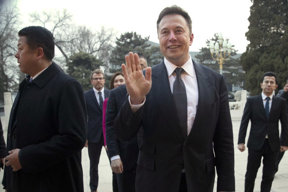 Tesla chief Elon Musk on his way to a meeting with China Premier Li Keqiang in 2019.