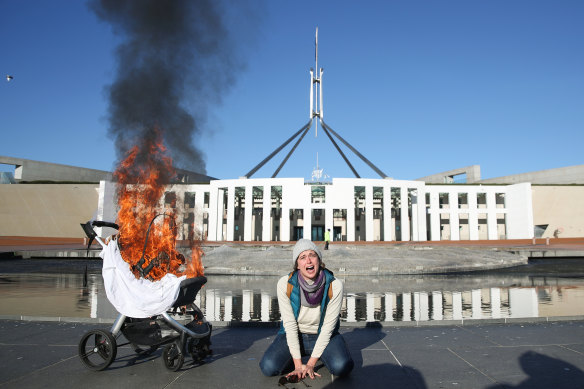 Climate activist Deanna Marie “Violet” Coco at a protest in Canberra.