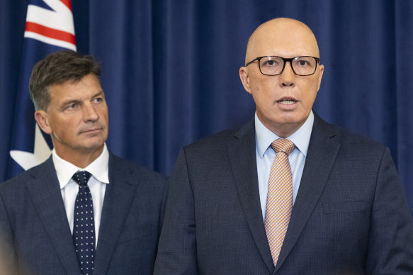 Shadow treasurer Angus Taylor and Opposition Leader Peter Dutton.