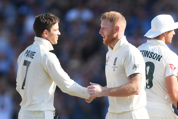 Australian skipper Tim Paine, left, and England's Ben Stokes. 