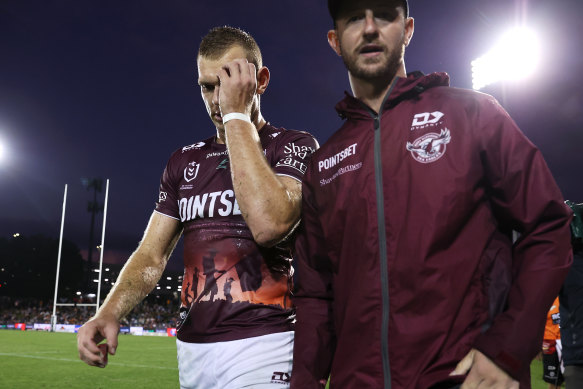 Tom Trbojevic leaves the field at Campbelltown Sports Stadium.