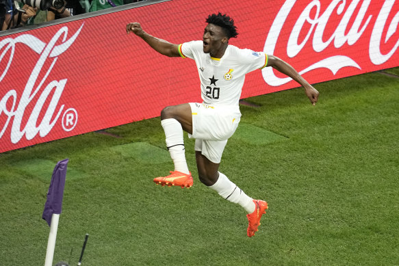 Ghana’s Mohammed Kudus celebrates scoring against South Korea.