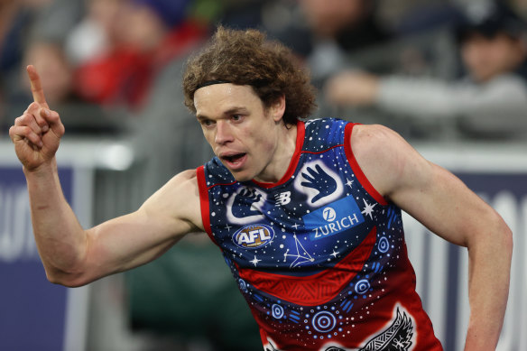 Ben Brown celebrating a goal in round 17.