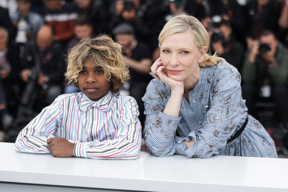 Aswan Reid and Cate Blanchett attend a photocall for The New Boy at Cannes this week.