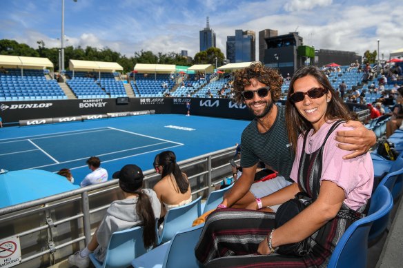 Benjamin White, from Argentina, with girlfriend Maria Travaglia, originally from Brazil, at the Open on Tuesday.