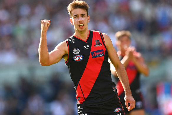 Nic Martin kicked five goals on debut for Essendon.