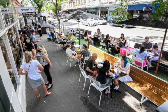 Parklets have proved popular in Gertrude Street, Fitzroy.