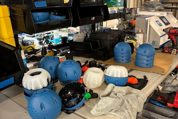 The BRINC ball drone in the factory in Seattle.