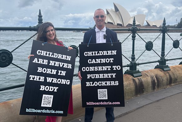Chris Elston, known online as Billboard Chris, and aide Lois McLatchie Miller (left) in Sydney this year.