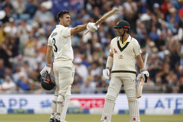 Mitch Marsh celebrates his century.