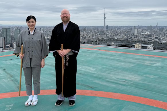 The author, with kenjutsu teacher Nana Owada.