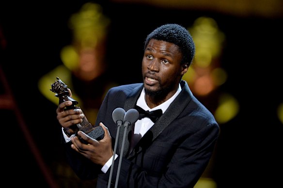 “Oh, my gosh. This is a big deal”: Seva accepts the award for new dance production at the 2019 Olivier Awards.