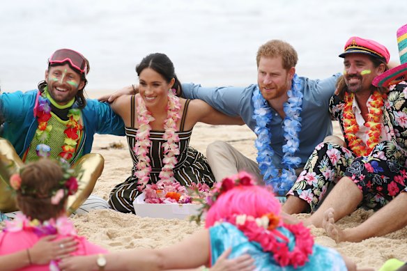 The Duke and Duchess of Sussex on Bondi Beach during their 2018 tour.