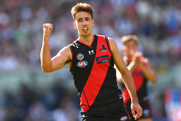 Nic Martin kicked five goals on debut for Essendon.