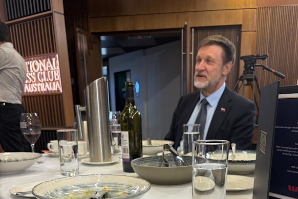 Russia’s ambassador to Australia Mikhail Petrakov seen at the National Press Club on Wednesday.