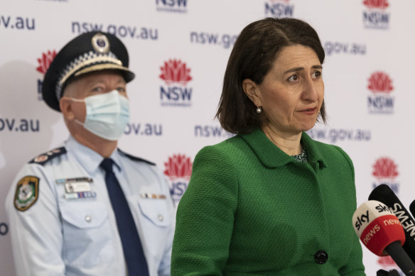 NSW Premier Gladys Berejiklian and Police Commissioner Mick Fuller on Saturday.