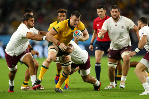 Jack Dempsey plays for the Wallabies at Rugby World Cup 2019.