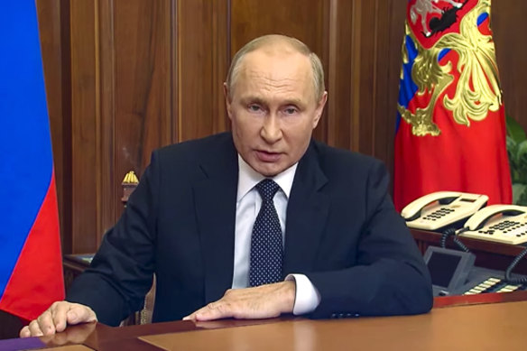 Russian President Vladimir Putin addresses the nation in Moscow on Wednesday.