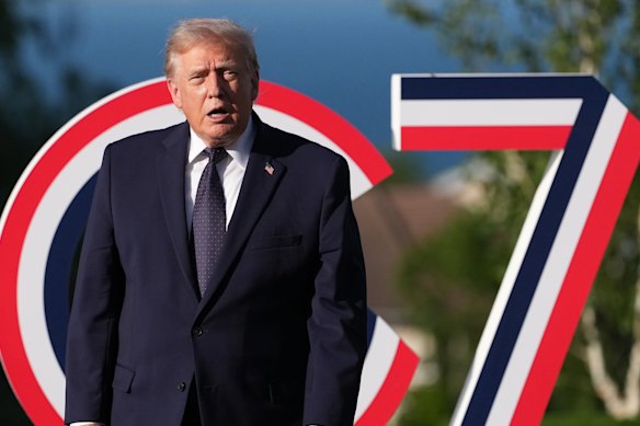 US President Donald Trump at the G7 summit in Evian-les-Bains, France, on Monday.