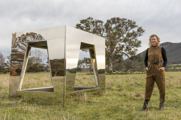 Sculptor Jasmine Mansbridge with her new work You/Me/Sky/Sea