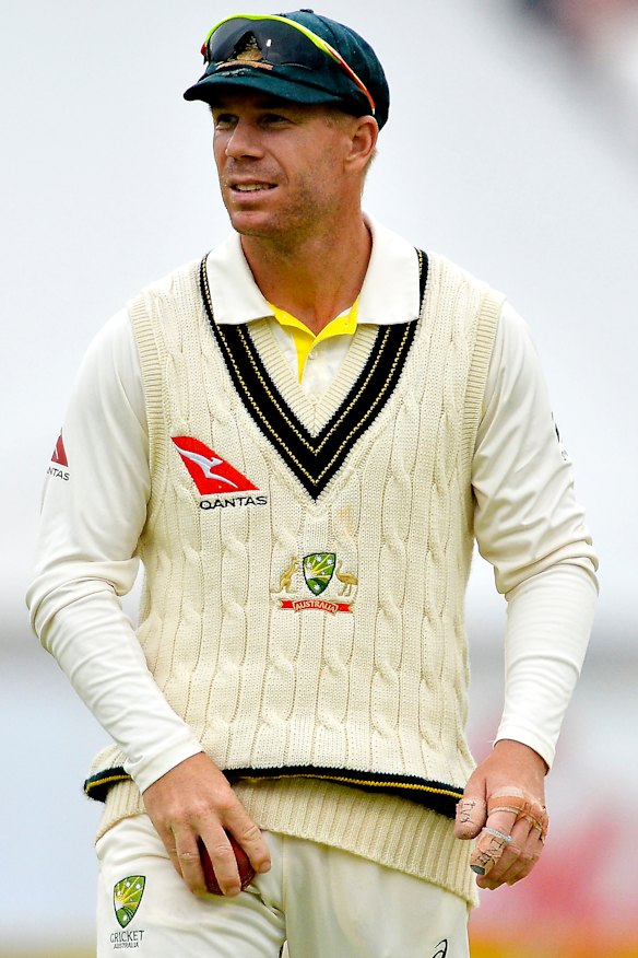 David Warner had strapping on his left hand, and had written the names of his wife and daughters on the tape.