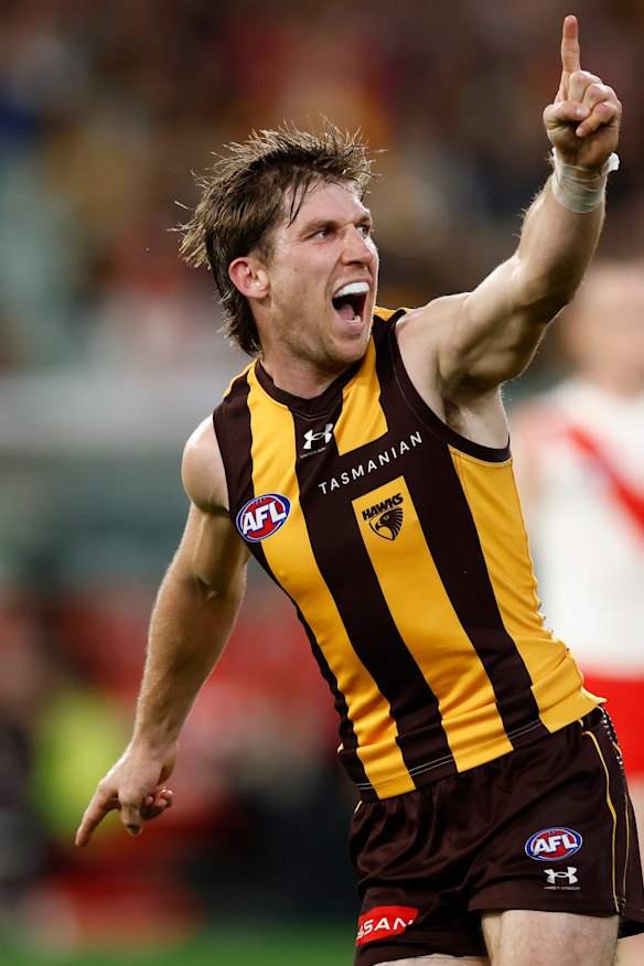 Dylan Moore has kicked 18 goals from 19 games for the Hawks so far this season.