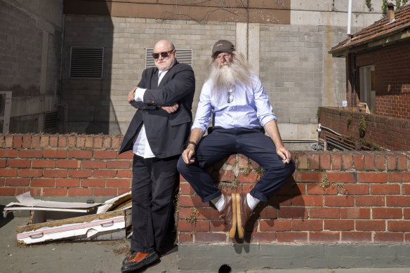 Ronnie Di Stasio and artist Shaun Gladwell on the site of their forthcoming St Kilda gallery.