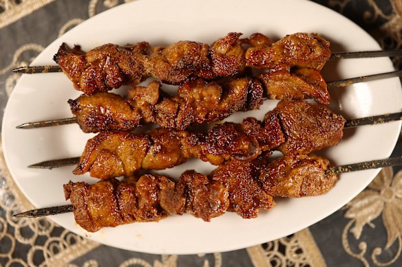 Tender lamb skewers.