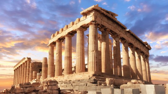 Parthenon temple on a sunset. Acropolis in Athens, Greece.
