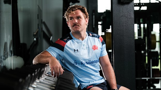 Waratahs forward Angus Scott-Young in the team gym.