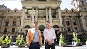 City of Port Phillip Mayor Alex Makin (left) and City of Yarra Mayor Stephen Jolly at Melbourne Town Hall.