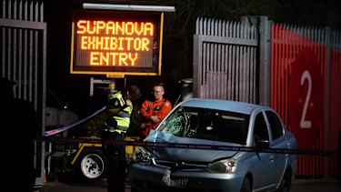 Emergency services at the scene outside Supanova after a car mounted the kerb and killed one pedestrian.