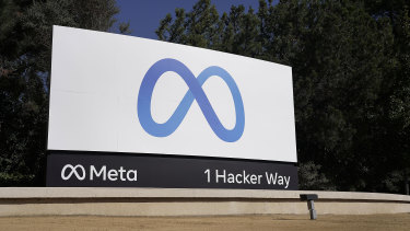 Facebook’s Meta logo sign in Melbourne.
