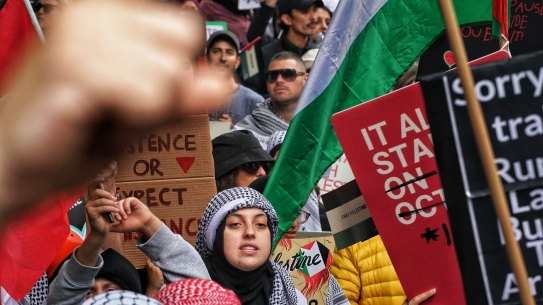 Pro-Palestinian protestors march through Melbourne.