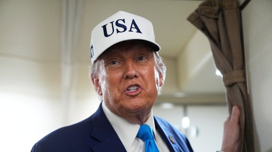 US President Donald Trump on Air Force One on Friday. He says he has no plans to speak with Elon Musk and isn’t thinking about the Tesla boss.