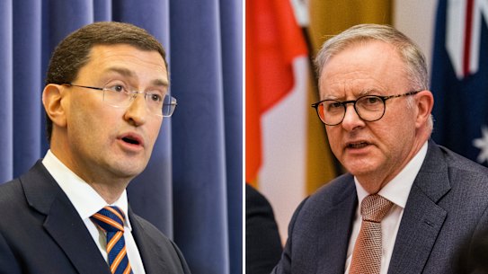 Julian Leeser and Anthony Albanese.