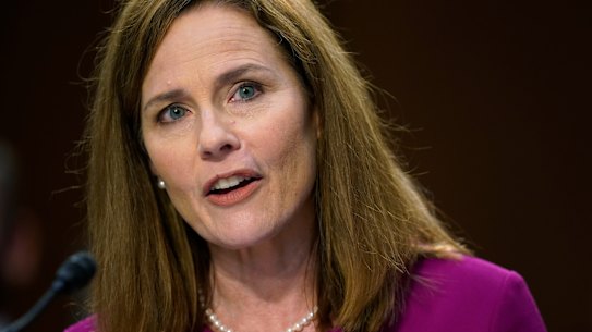 Supreme Court nominee Amy Coney Barrett speaks during a confirmation hearing before the Senate Judiciary Committee