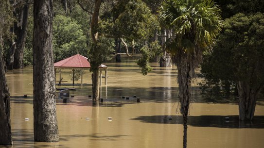 The Big 4 Caravan park in Seymour is seen underwater. 