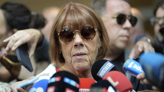 Gisele Pelicot speaks to the media as she leaves the Avignon courthouse at the beginning of the trial. Her ex-husband is testifying on Tuesday.