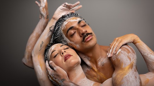 Australian Ballet's Jill Ogai and Bangarra's Daniel Matteo during rehearsals for Flora.
