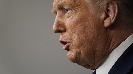US President Donald Trump speaks during a news conference at the White House.