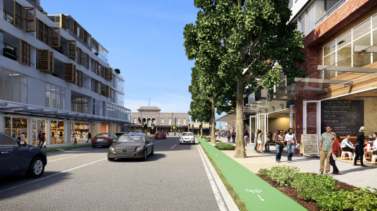 A 2016 rendering of what Tebbutt St could look like under a renewal project for Parramatta Road.