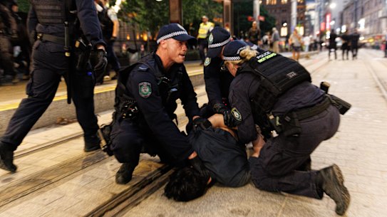 Several protesters were arrested at the protest in Sydney on February 6.